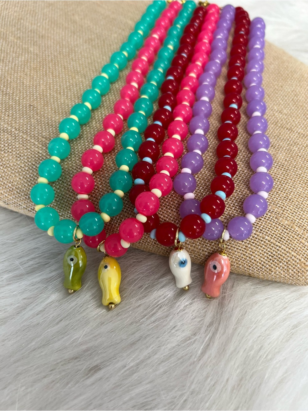 Hand Crafted Multicolor Beaded Necklace with Fish Charm